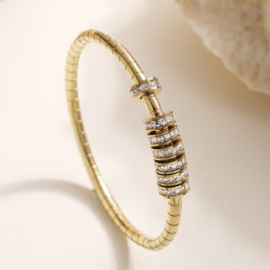 Fashion Minimalist 18K Gold Plated Stainless Steel Bracelet with Cubic Zirconia for Women