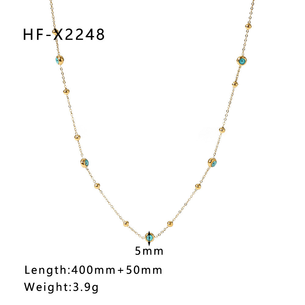 Collana da donna a serpente minimalista geometrica in acciaio inossidabile con intarsio in turchese, placcatura in oro 18K sottovuoto
