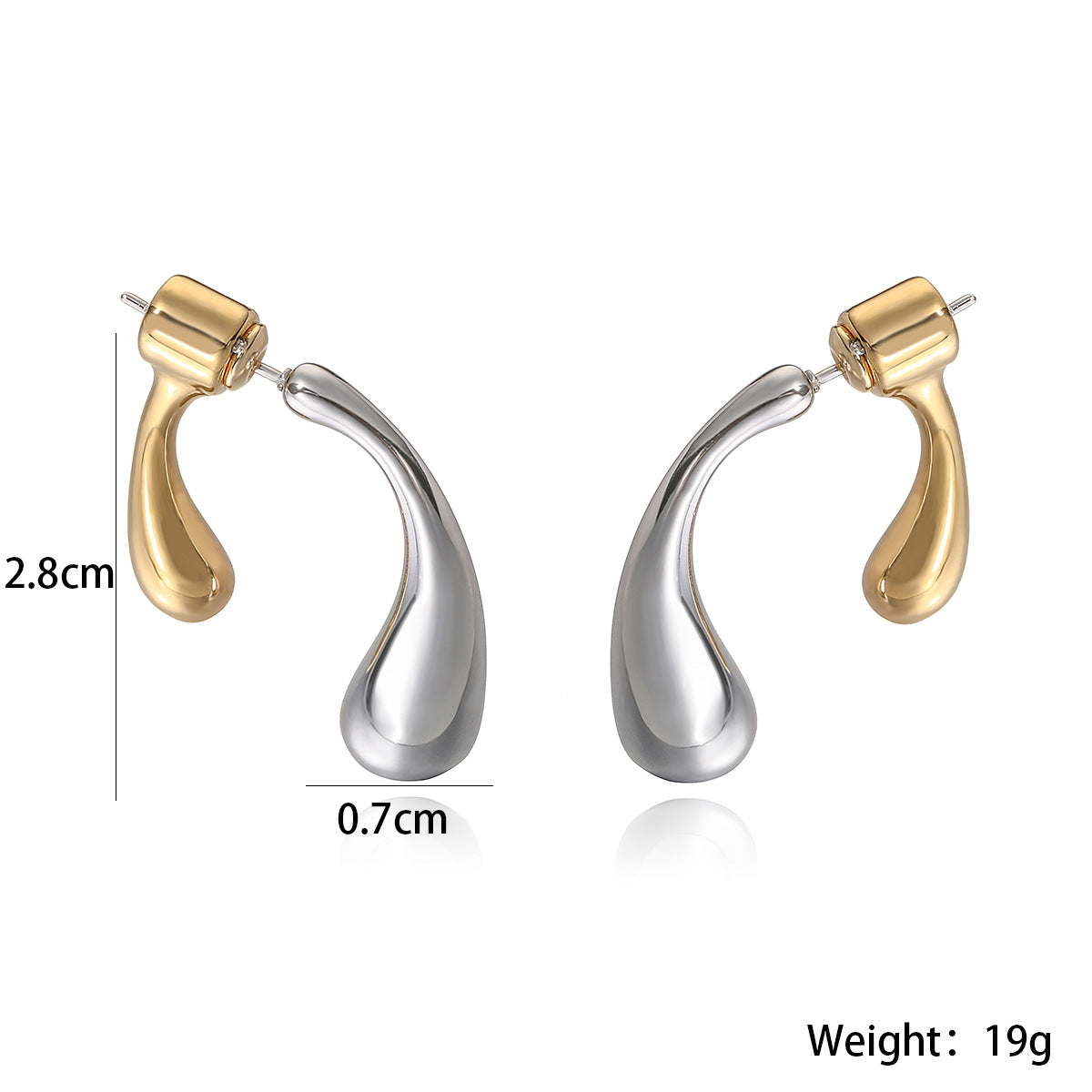 Minimalist Geometric Drop Stud Earrings for Women in Copper with Micro-Pave Setting Stainless Steel Posts