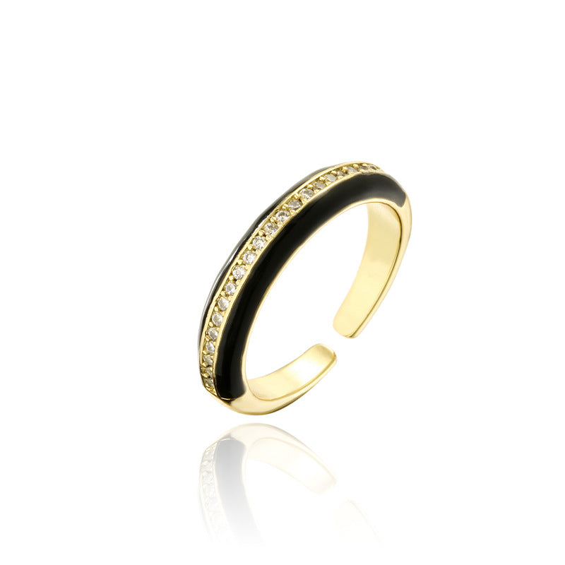 Minimalist Geometric Brass Micro-pave Cubic Zirconia Drip Oil Open Ring for Women