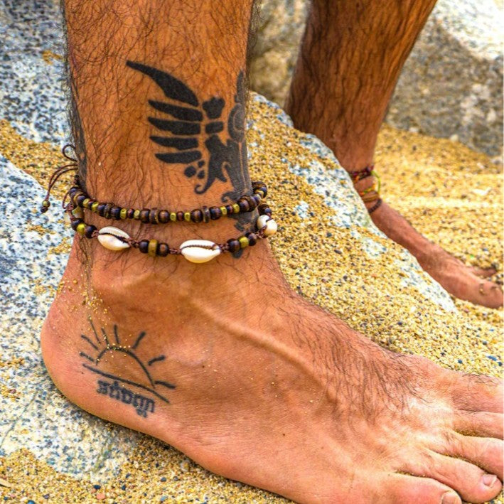 Bohemian Ethnic Geometric Wood Shell Braided Anklet for Men