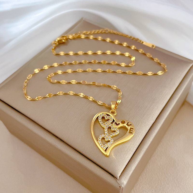 Minimalist Heart-Shaped Titanium Steel Necklace for Women with Plated Finish and Delicate Locket Chain
