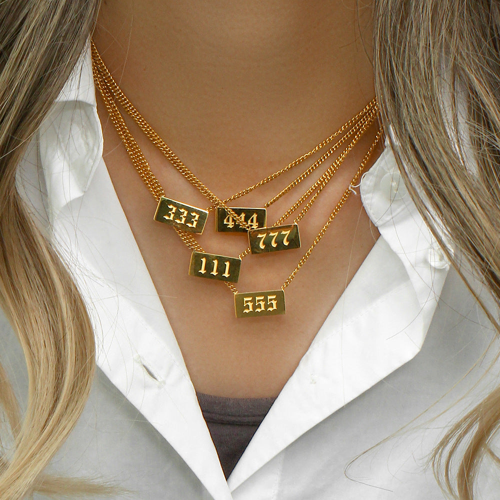 Minimalist Angel Number Pendant Necklace in Stainless Steel with Plated Finish for Women
