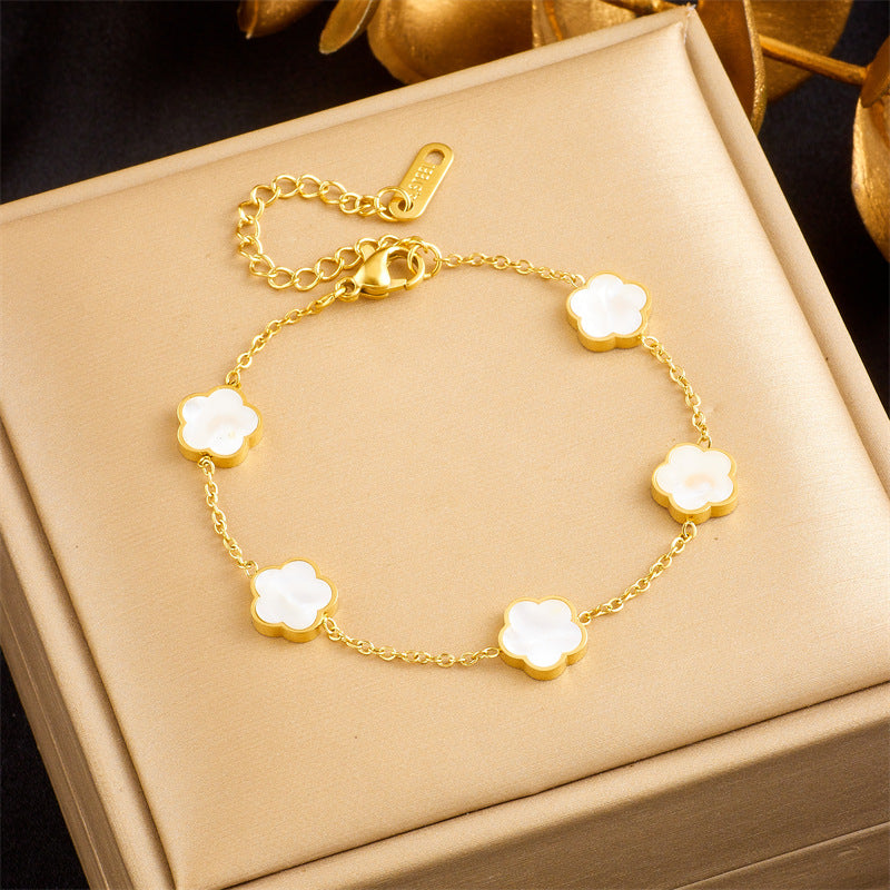 Vintage Minimalist Floral Stainless Steel Plated Bracelet for Women