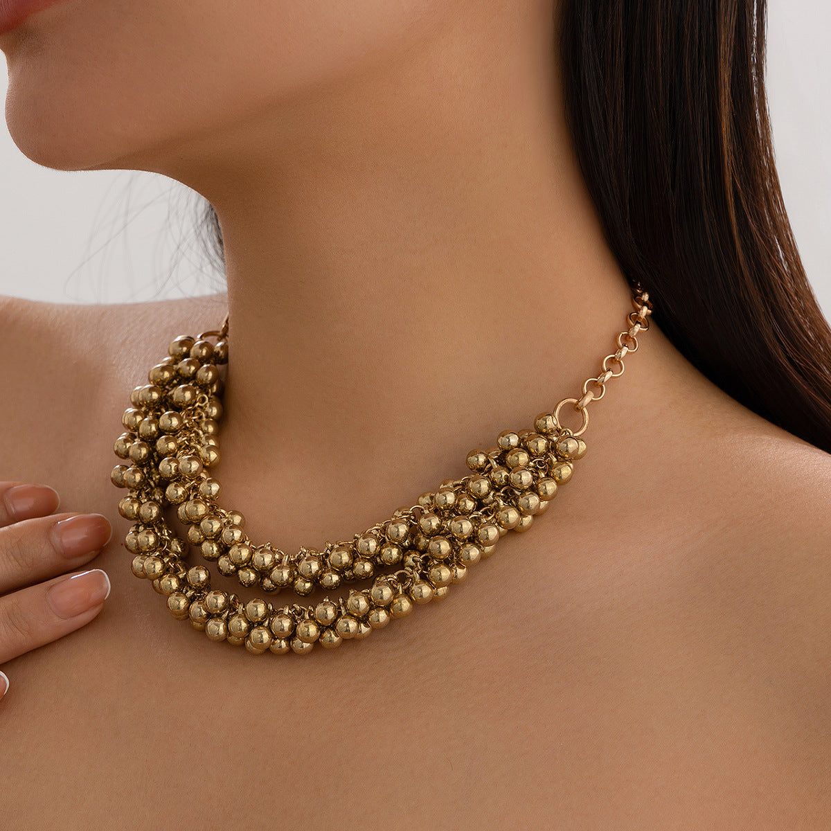 Exaggerated Geometric CCB Ball Pendant Necklace with Plated Finish for Women