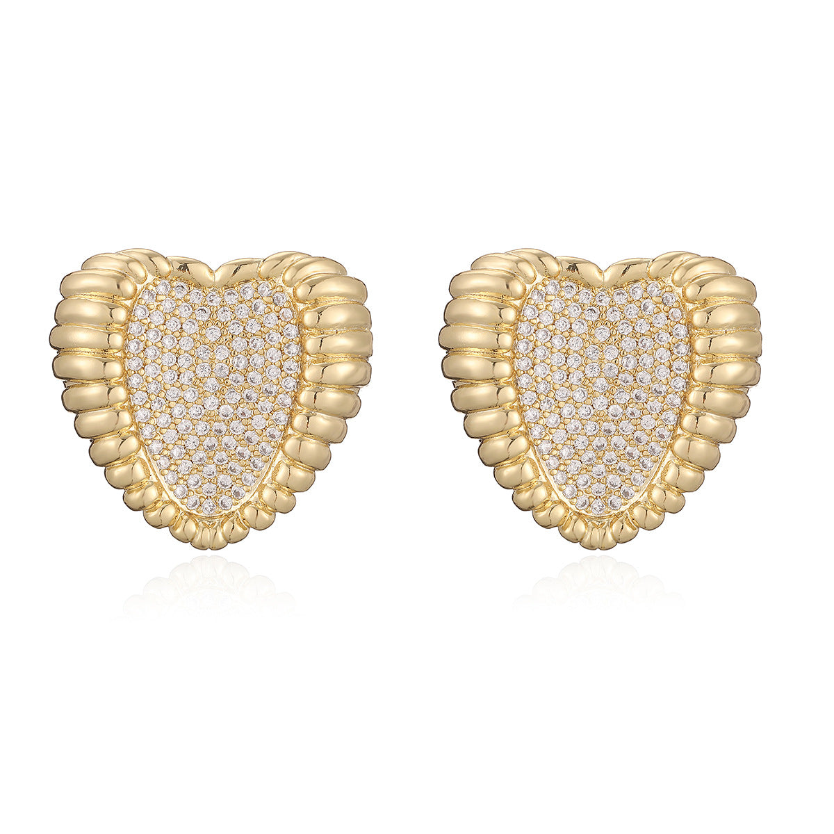 Elegant Minimalist Heart Shaped Brass Gold Plated Cubic Zirconia Stud Earrings for Women