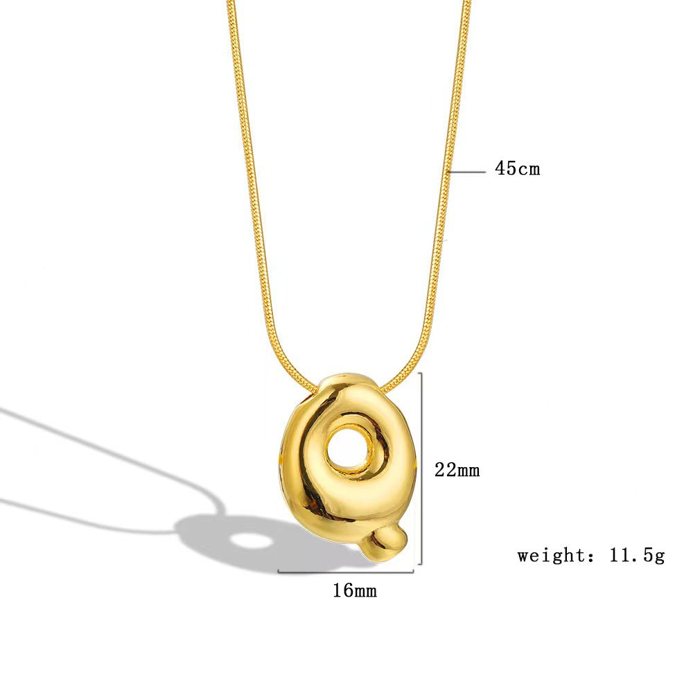 Luxury Balloon Bubble-Shaped Letter Necklace in Titanium Steel with Gold Plating, Snake Chain, Unisex Alphabet Pendant Jewelry