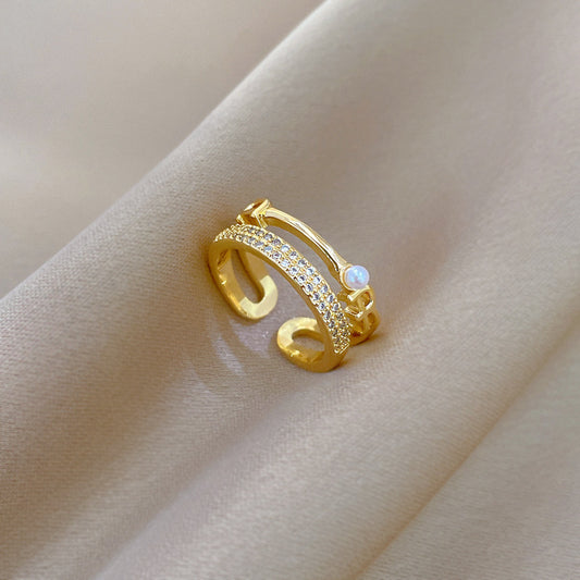 Anillo de Latón con Forma de Corona Estilo Caricatura con Baño de Oro, Banda Abierta Ajustable para Mujer