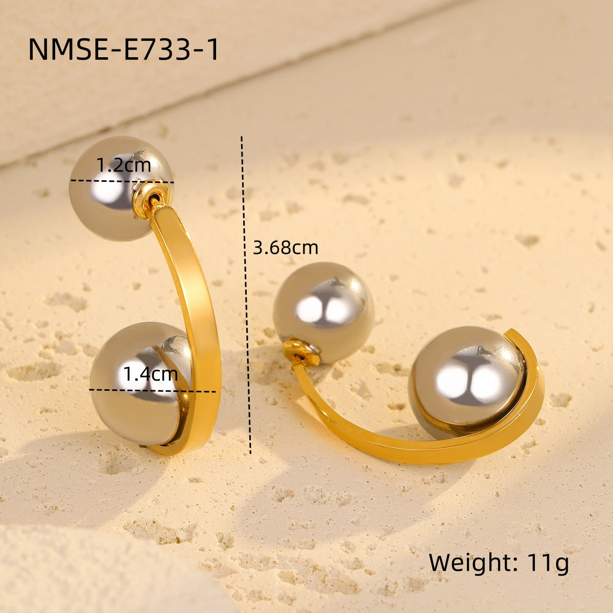 Retro Style Color-Block Hollow Spherical Stainless Steel Earrings for Women with Plated Finish