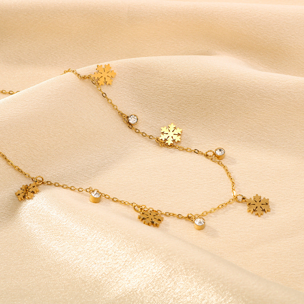 Minimalist Snowflake Pendant Necklace in Stainless Steel with 18K Gold Plating for Women