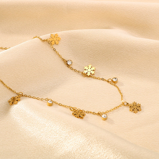 Minimalist Snowflake Pendant Necklace in Stainless Steel with 18K Gold Plating for Women