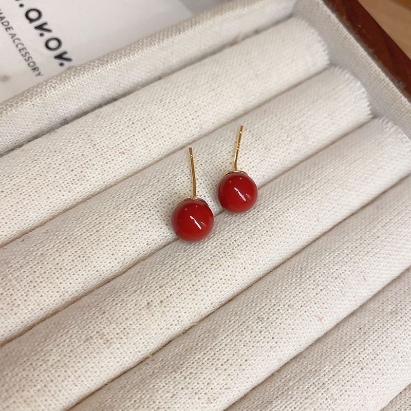 Elegant Geometric Dangle Stud Earrings for Women with Red Tassels, Alloy Base and Gold Plated Finish