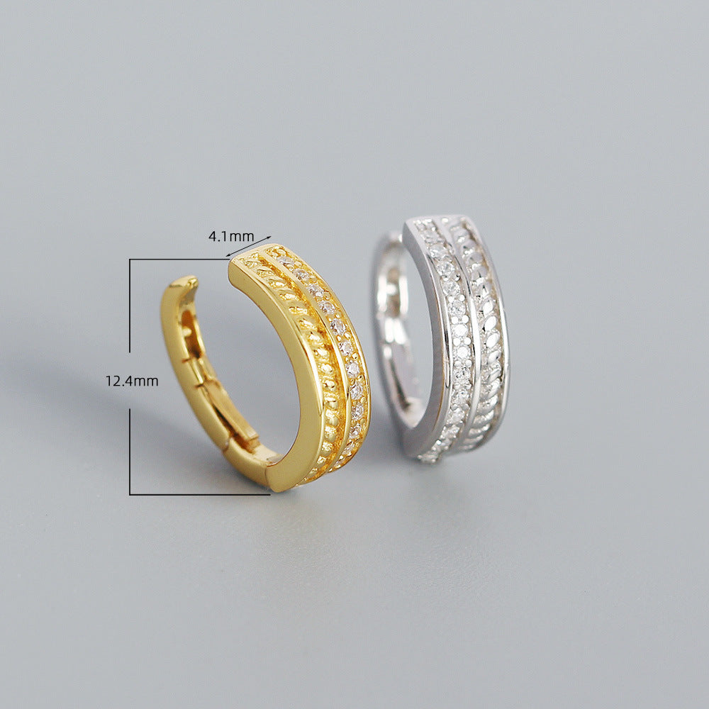 Vintage Luxury Geometric 925 Sterling Silver Rhinestone Inlay Hoop Earrings