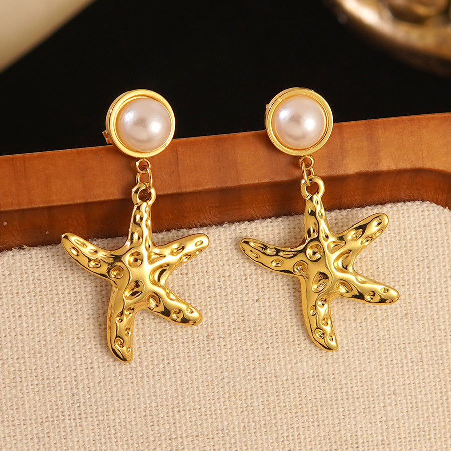 Orecchini vintage eleganti a stella in acciaio inossidabile con perla