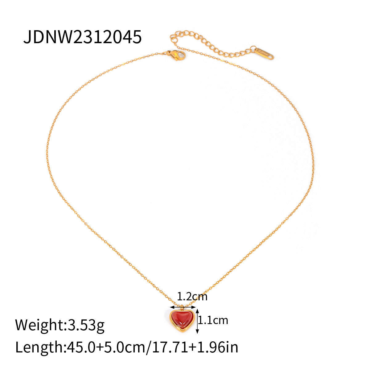 Collana con ciondolo a cuore in acciaio inossidabile placcato oro 18 carati per donna europeo-americana