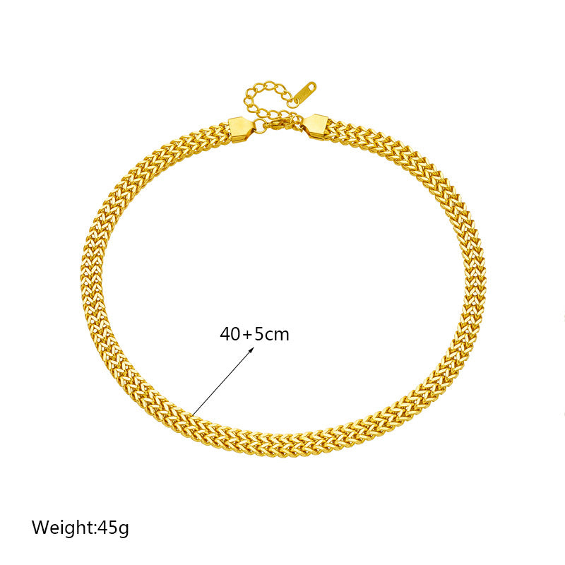Punk-Style Geometric Titanium Steel Choker Necklace with Electroplated Finish and Mesh-Like Heavy Chain Design