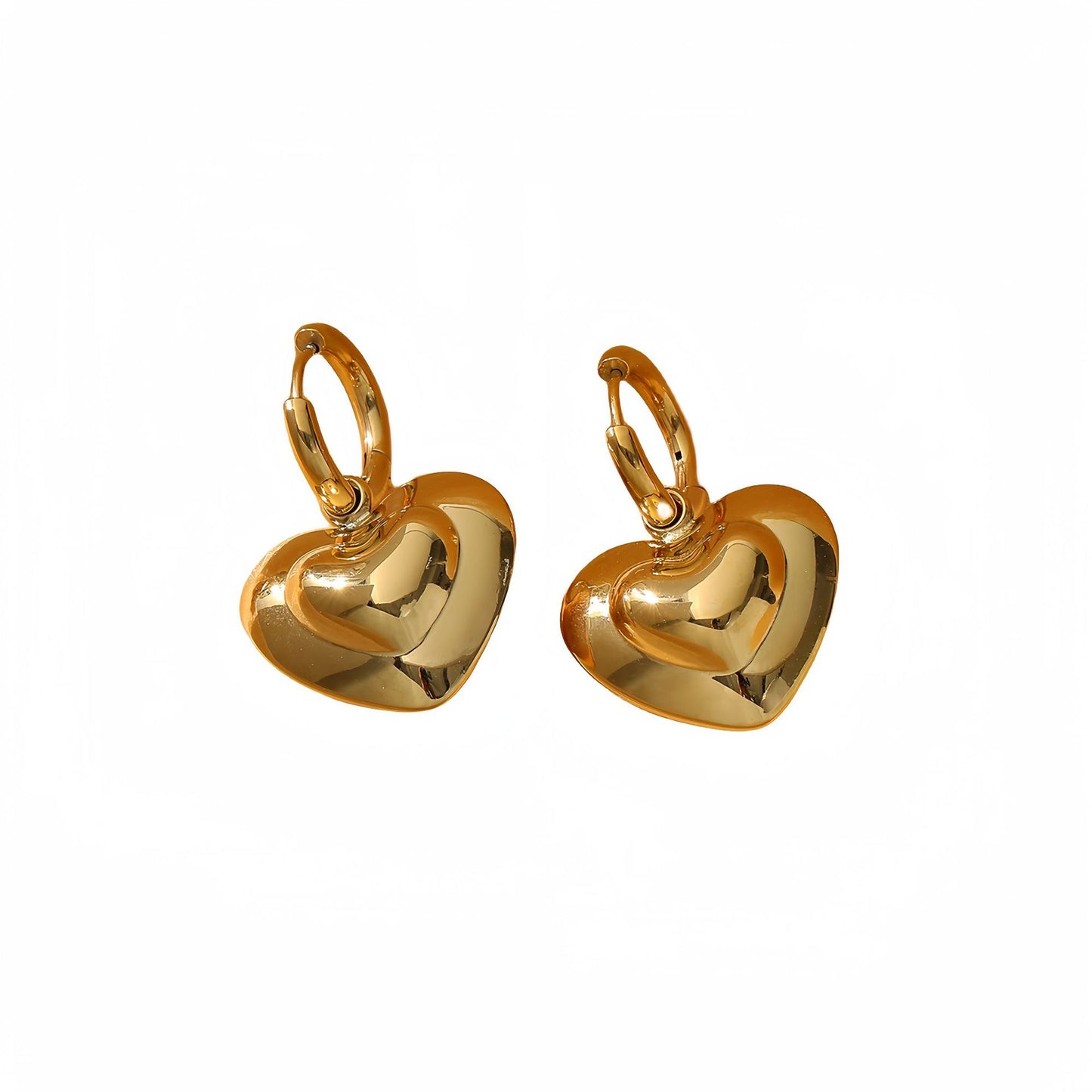 Aretes de Acero de Titanio en Forma de Corazón a la Moda para Mujer con Chapado al Vacío de Oro de 18K, Postes Hipoalergénicos de Acero Inoxidable