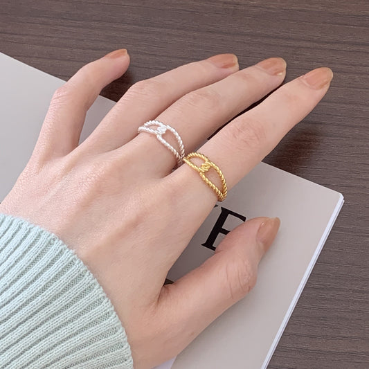 Minimalist Sweet 925 Sterling Silver Heart Geometric Twisted Rope Ring for Women