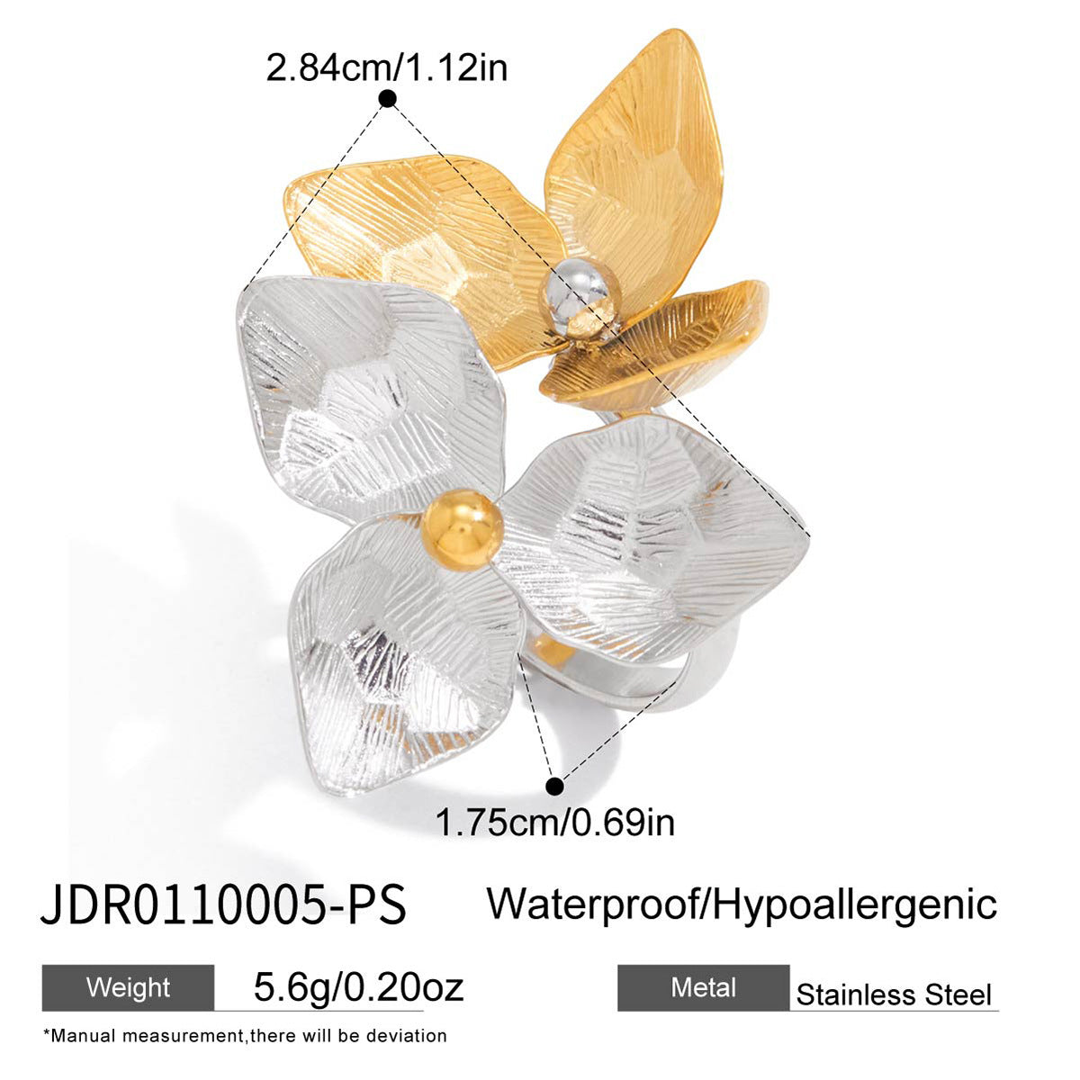Elegante Anello da Donna in Acciaio Inossidabile Dorato con Motivo Geometrico Floreale