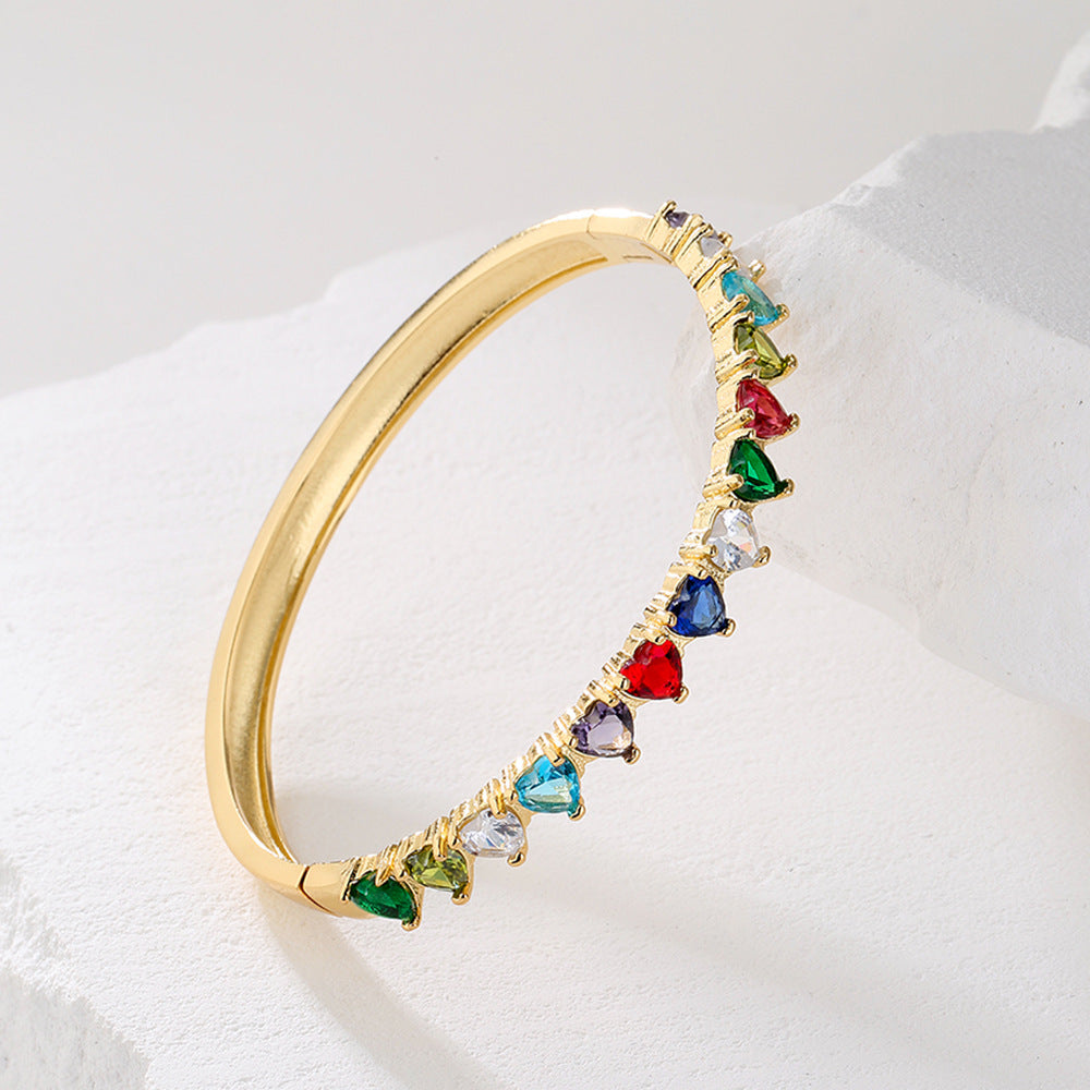 Minimalist Heart-Shaped Copper Bracelet with 18K Gold Plating and Micro-Paved Zirconia for Women