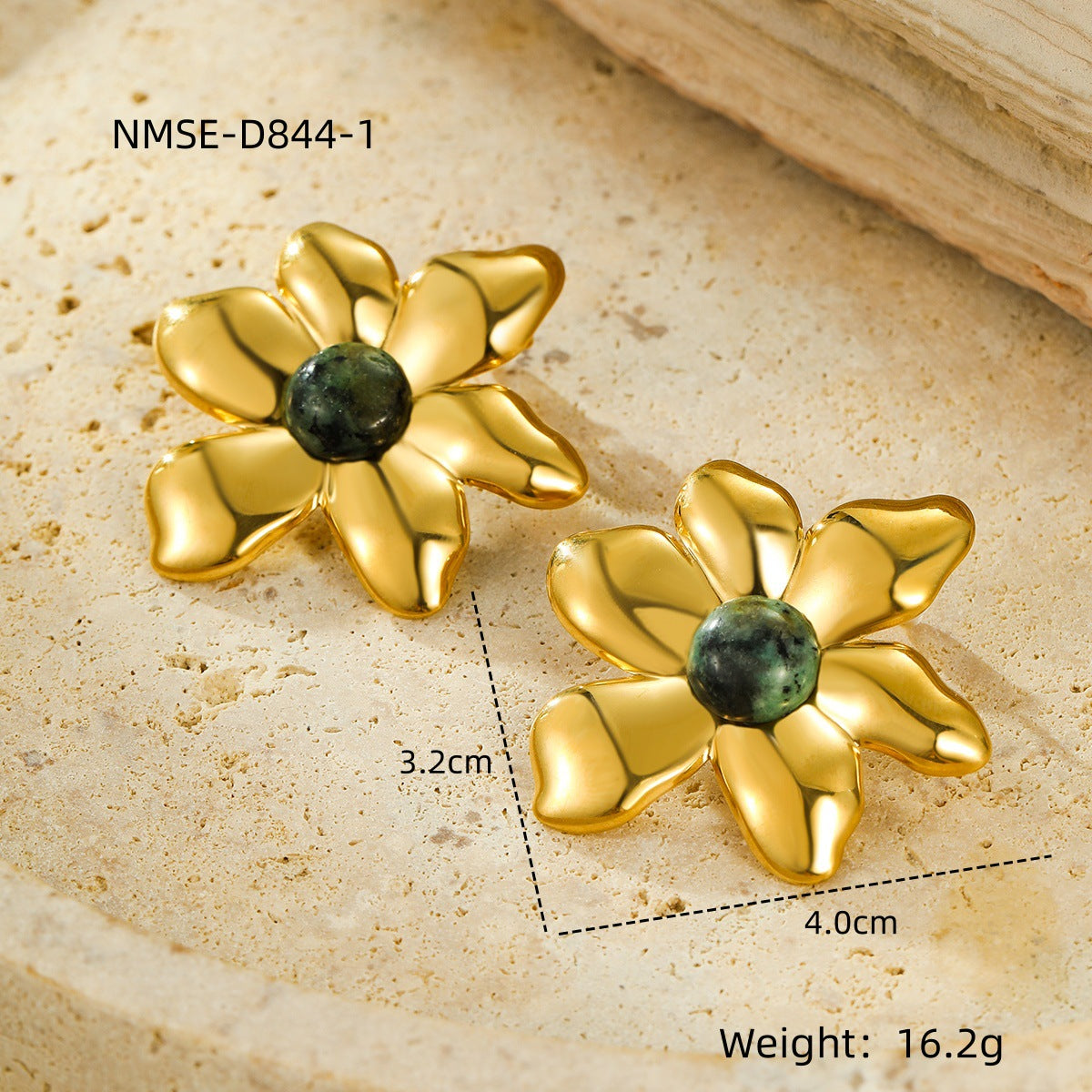 Orecchini da donna in acciaio inossidabile a forma di petalo irregolare, stile vintage, con placcatura in oro 18 carati e pietre colorate naturali