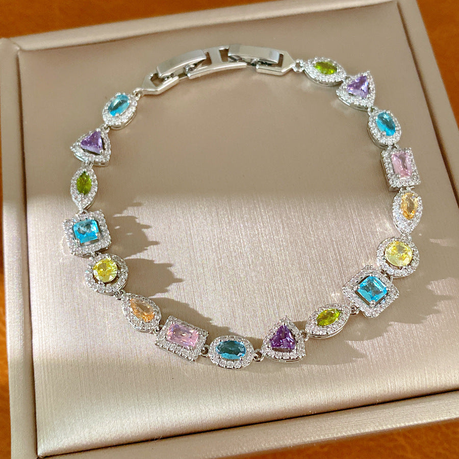 Luxury Elegant Oval Triangle Square Brass Inlaid Cubic Zirconia Bracelet for Women