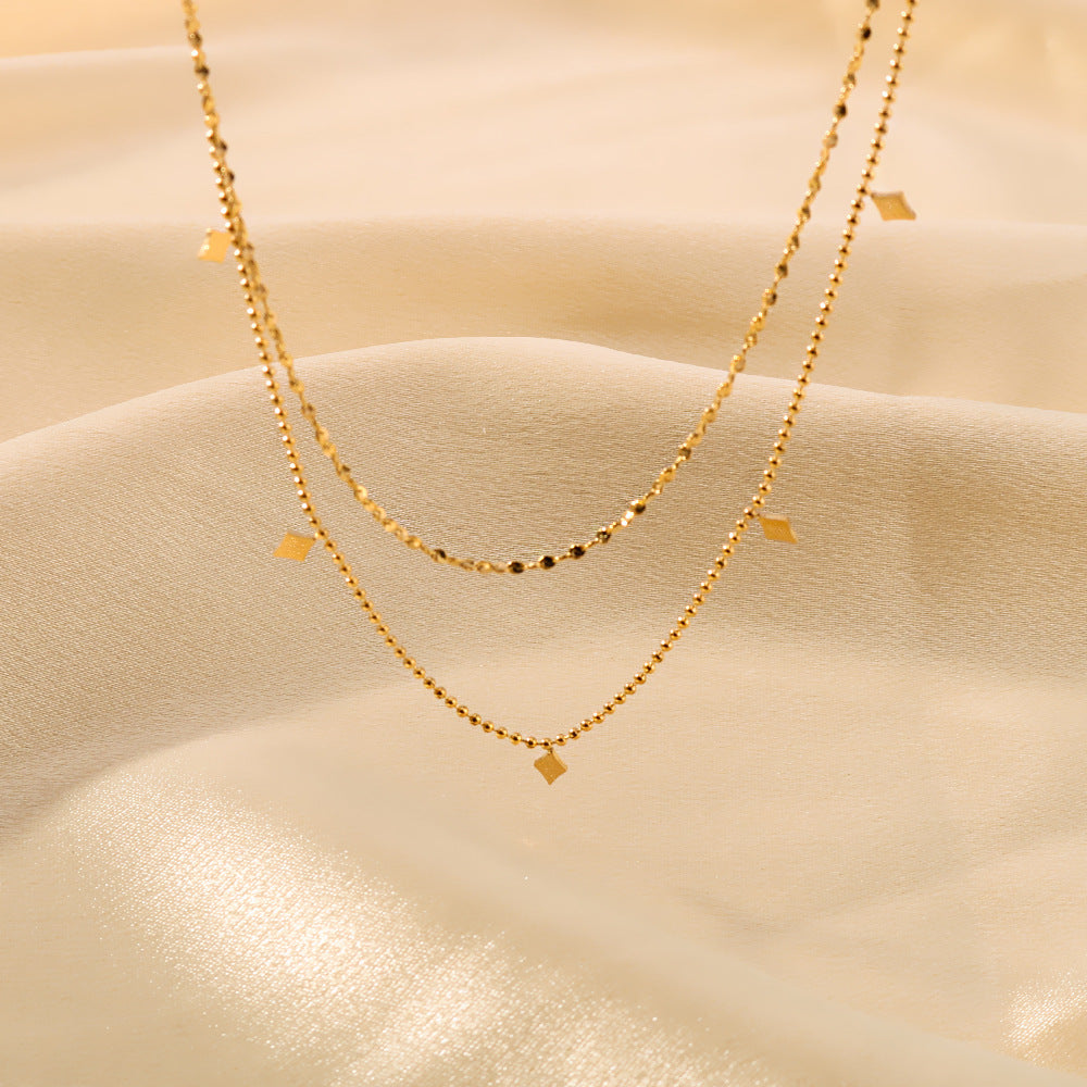 Minimalist Leaf-Shaped Titanium Steel Necklace with 18K Gold Plating, Waterproof and Versatile O-Chain Design