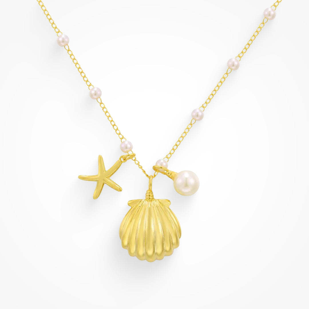 Vintage Seashell Pendant Necklace in Gold-Plated Copper with Titanium Steel Shell Charm, Beach-Inspired Minimalist Design for Unisex Wear