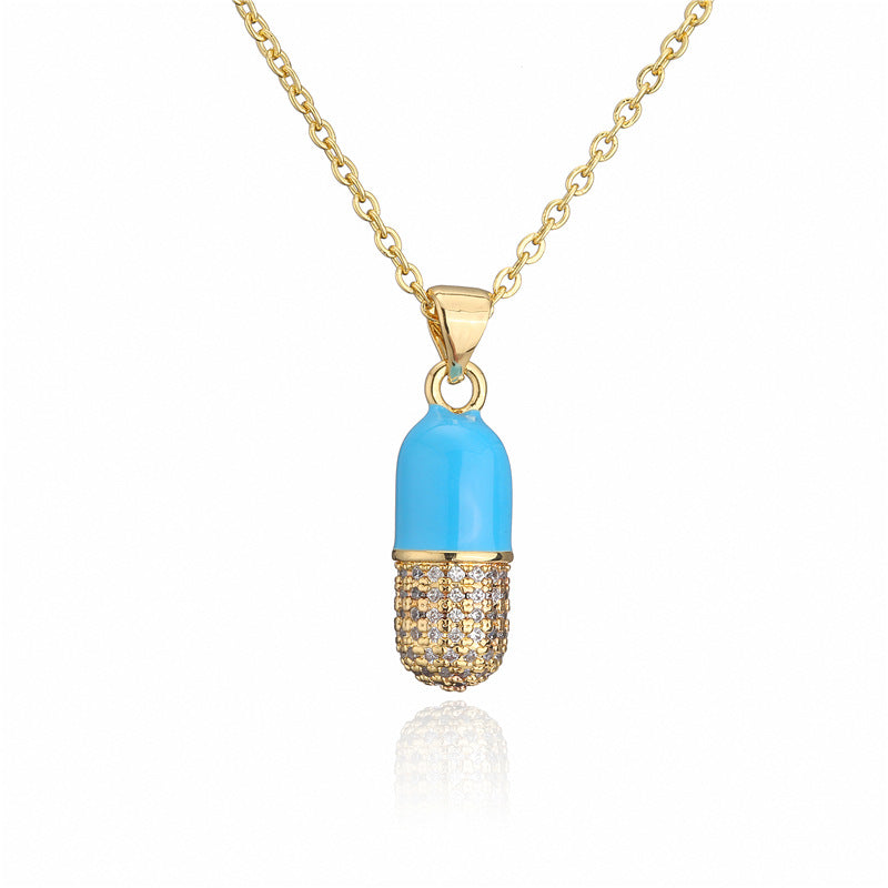 Geometric Drip Oil Inlay Brass Pendant Necklace with Cable Chain for Women