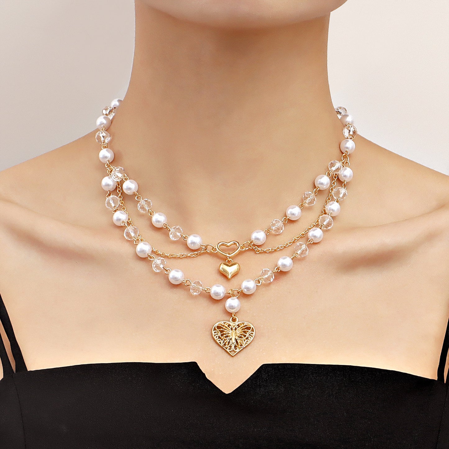 Minimalist Double-Layer Heart Cross Pendant Necklace for Women with Alloy Construction and Electroplated Finish