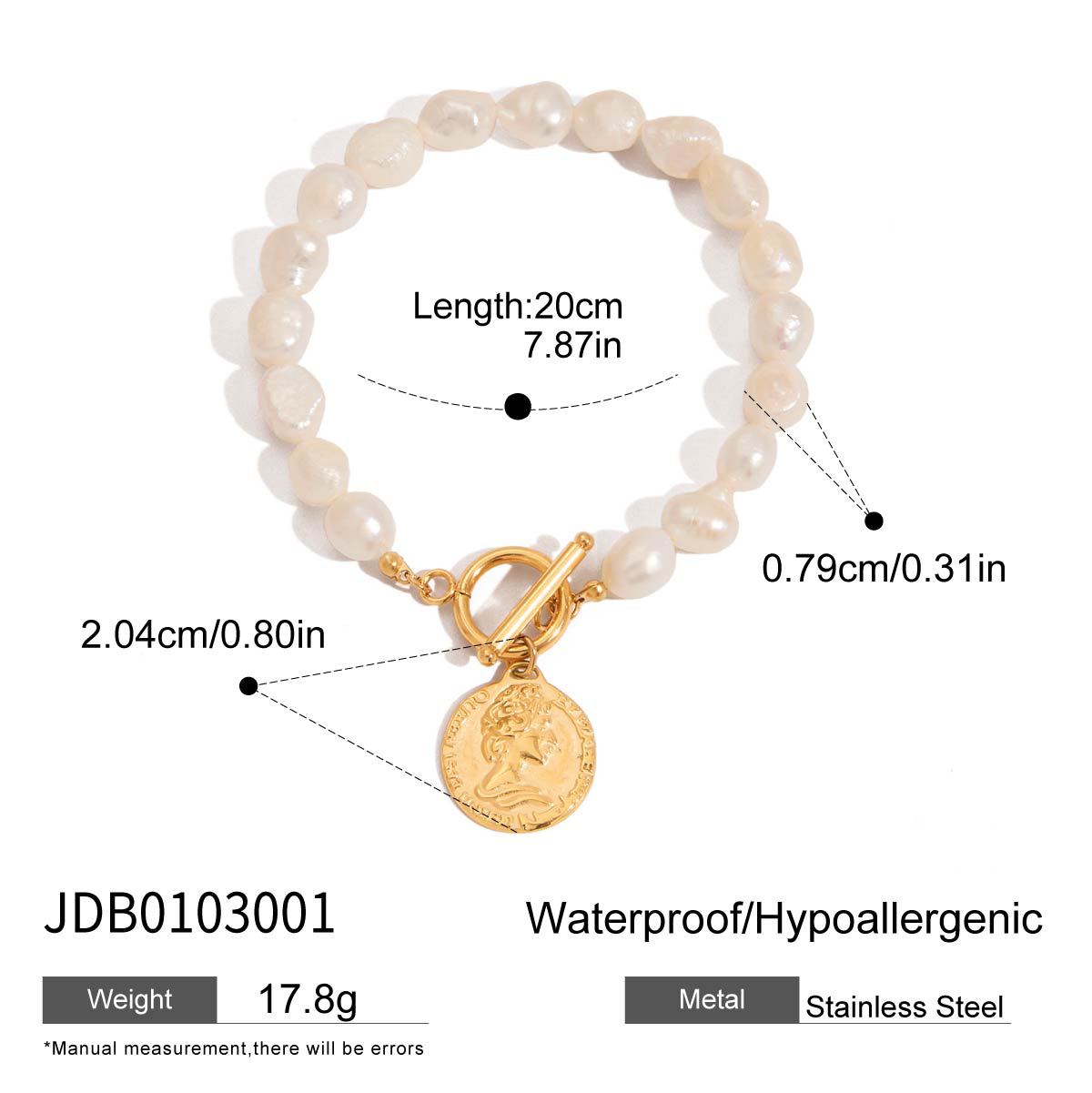 Geometric Round Pearl Plated Stainless Steel Finger Ring Bracelet for Women