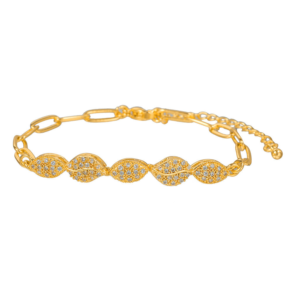 Minimalist Elegant Round Geometric Brass Inlaid Cubic Zirconia Bracelet for Women