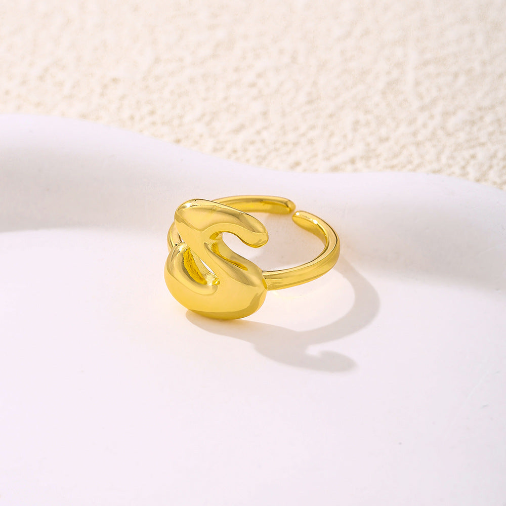 Anello da donna minimalista a forma di lettera in rame placcato oro Anello regolabile aperto Gioielli di lusso fatti a mano
