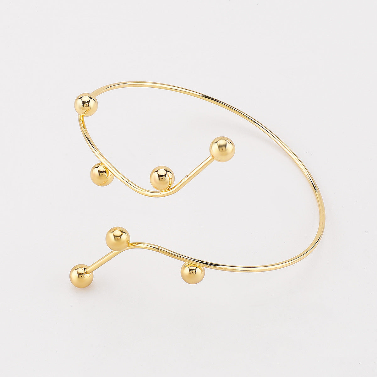 Elegante Pulsera de Metal Geométrico para Mujer con Acabado Galvanizado y Detalle de Bola Redonda