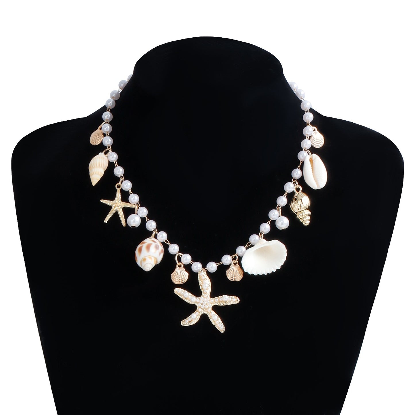Collana Bohemien con Ciondolo in Lega a Concha e Stella Marina con Catena a Sfera per Donna