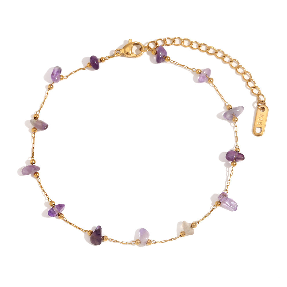 Cavigliera Minimalista Geometrica in Acciaio Inossidabile Placcata Oro 18K con Dettagli in Perle Naturali