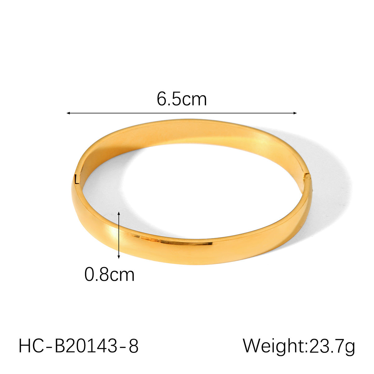 Minimalist Titanium Steel Cuff Bracelet with Polished Rounded Edges and Gold Plating for Women