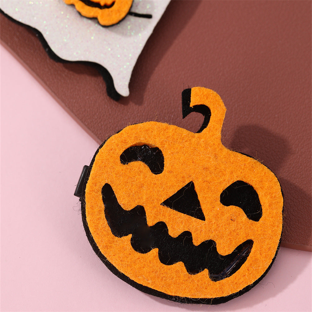 Halloween Ghost and Pumpkin Shaped Metal Hair Clips for Kids with Geometric Design, Two-Pair Set