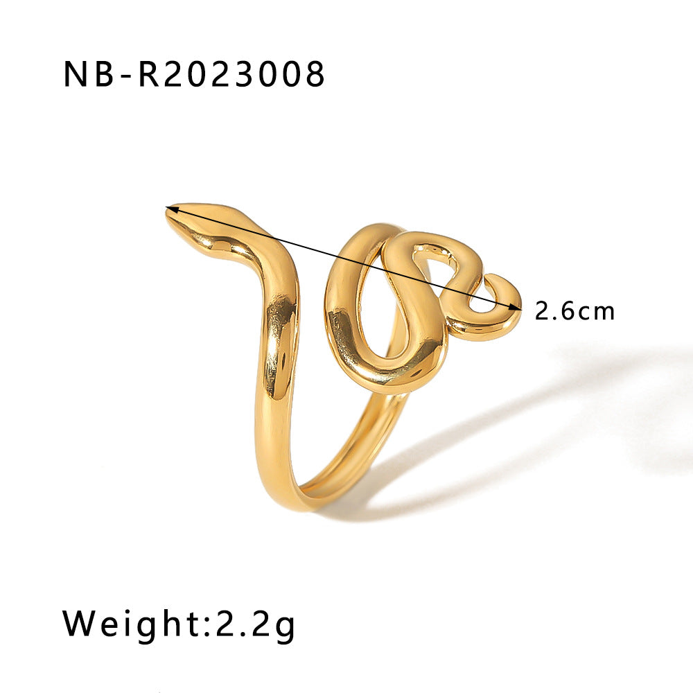 Anello geometrico in acciaio inossidabile a forma di serpente con placcatura in oro 18 carati da donna
