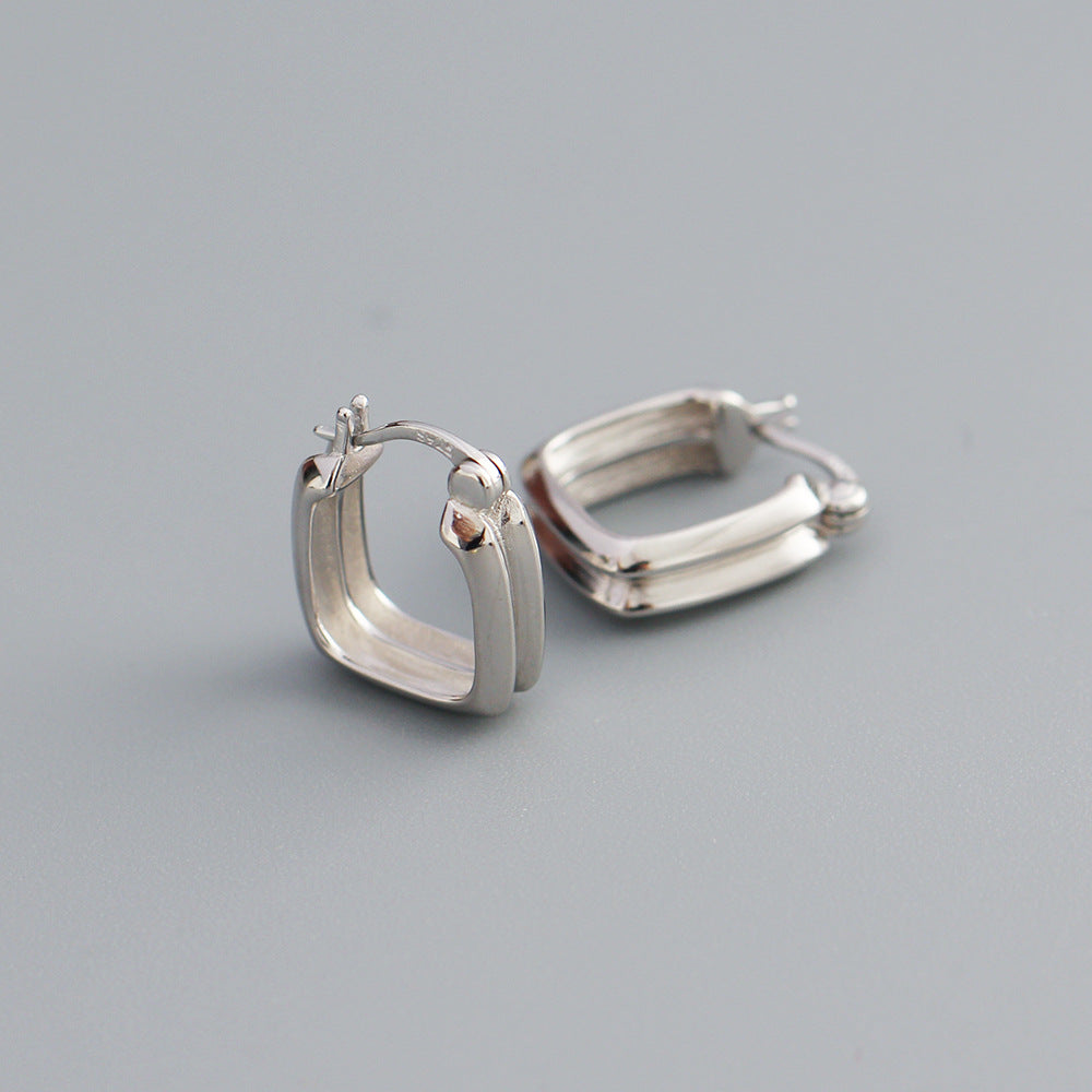 Minimalist 925 Sterling Silver Plated Double-Layer Square Geometric Hoop Earrings for Women