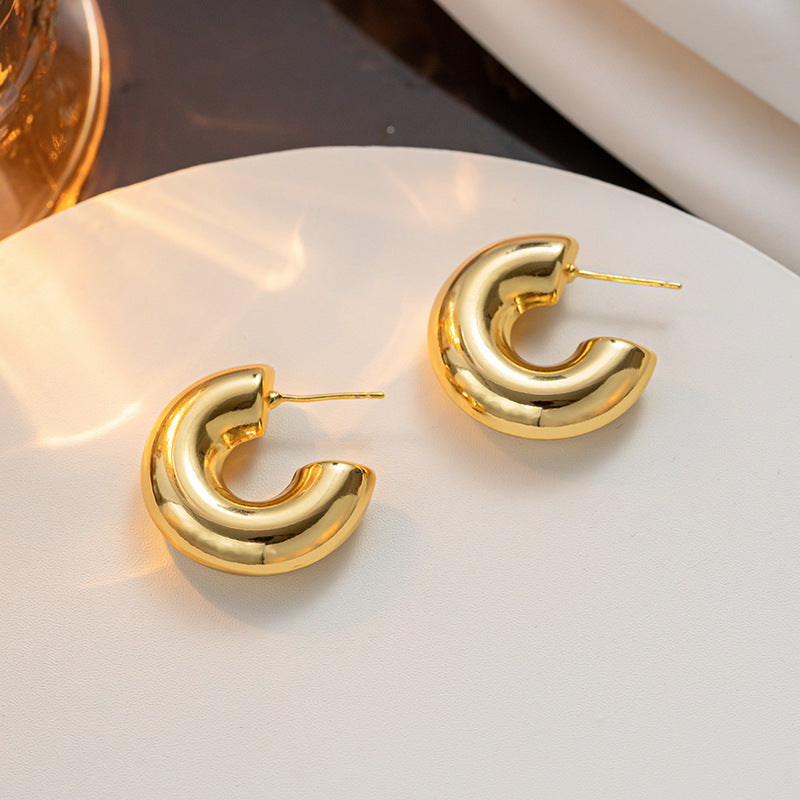 Pendientes de Aro Minimalistas Geométricos de Cilindro Hueco para Mujer, Chapados en Oro de 18K, de Acero de Titanio, Joyería de Moda para el Día a Día