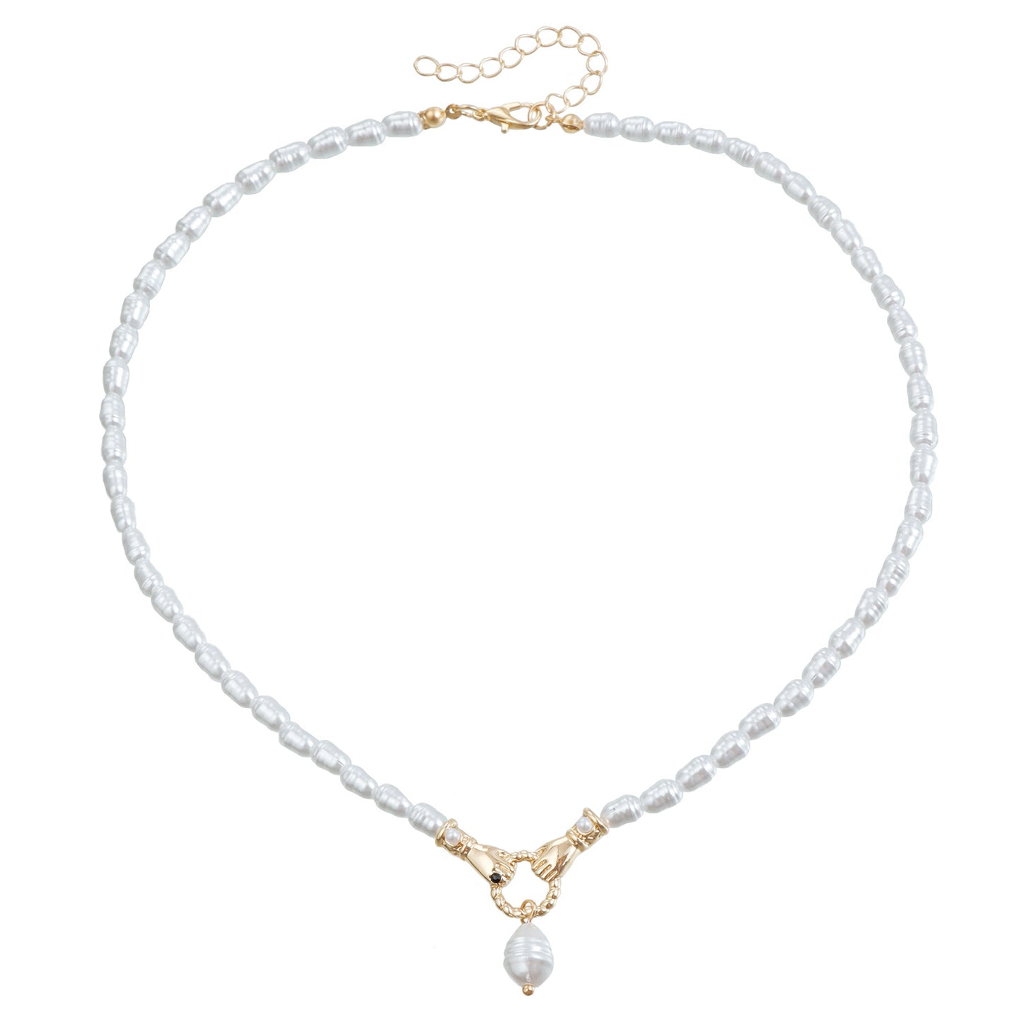 Collar barroco asimétrico geométrico de perlas de agua dulce para mujer con colgante de aleación y acabado galvanizado