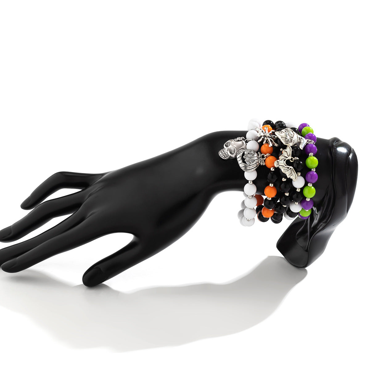 Dark Gothic Skull and Pumpkin Bracelet Set with Alloy Beads, Spider and Insect Motifs, Electroplated Finish for Women