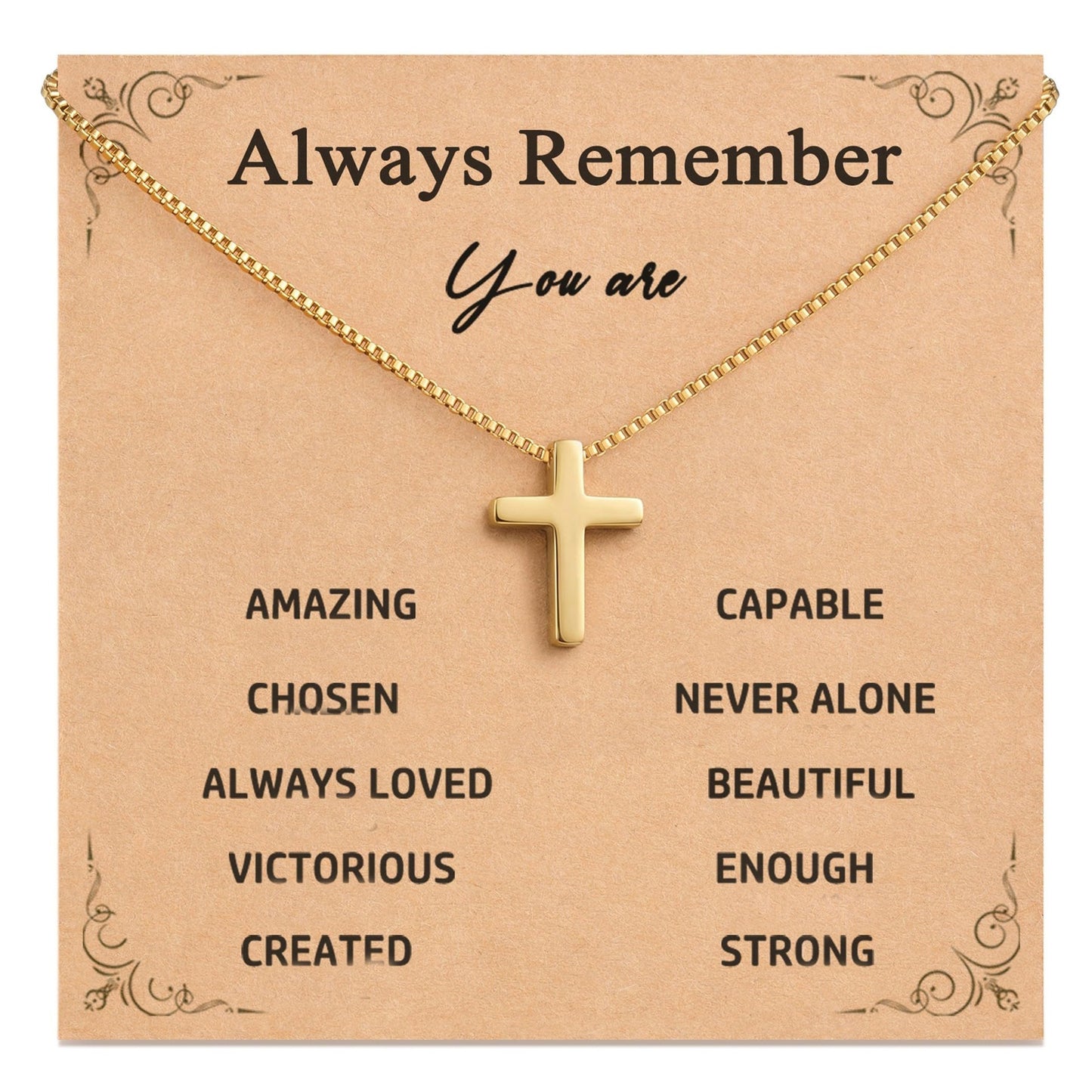 Minimalist Stainless Steel Cross Pendant Necklace Plated Box Chain Unisex Jewelry