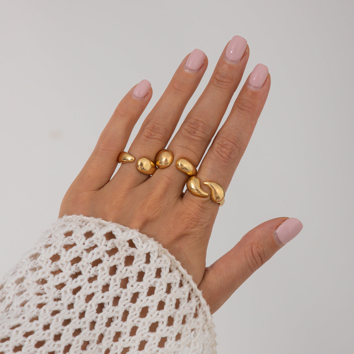 Anello da donna minimalista con nocche aperte, geometrico, in lega placcata