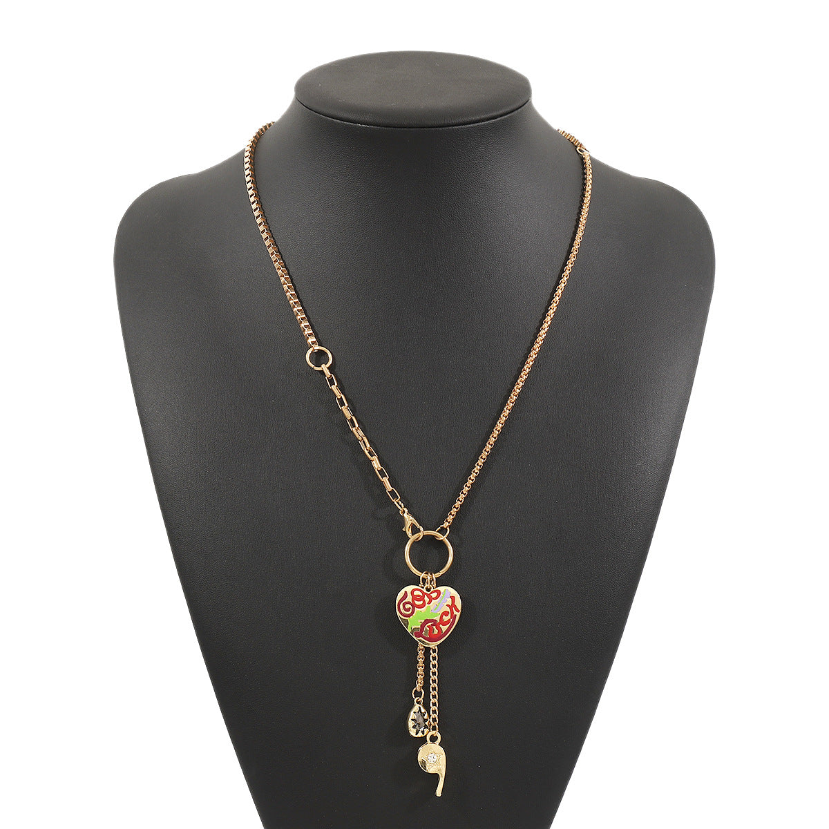 Collar retro de calavera y corazón de Halloween para mujer en acero inoxidable con acabado chapado