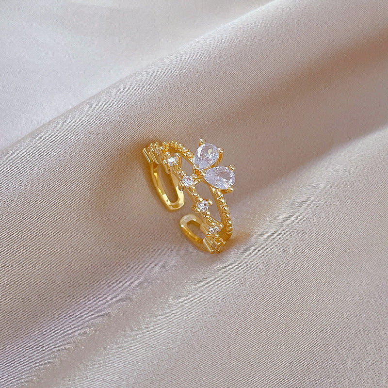 Anello da donna regolabile a forma di farfalla, in ottone placcato oro, stile Kawaii