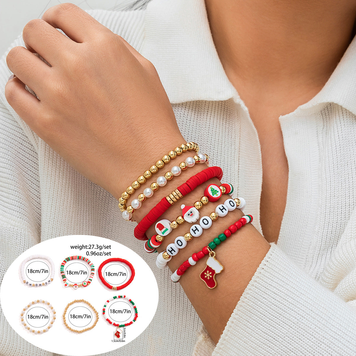 Set de pulseras de resina con forma de letra con motivos navideños de renos y campanas para mujer