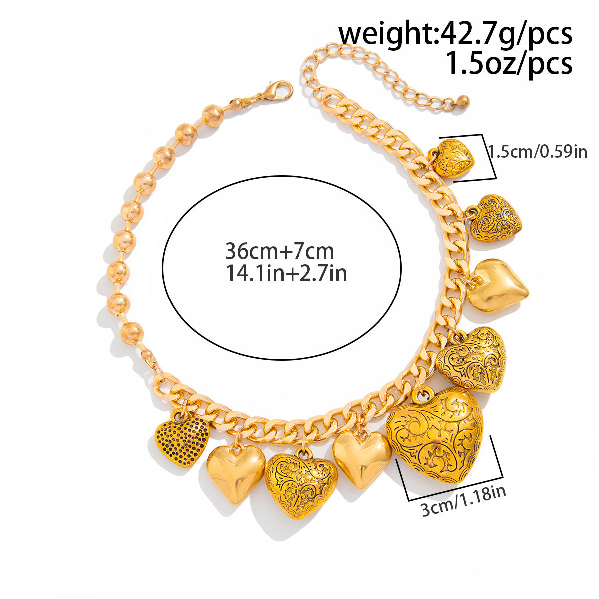 Retro Instagram Style Heart-Shaped Metal Pendant Necklace with Plated Finish for Women