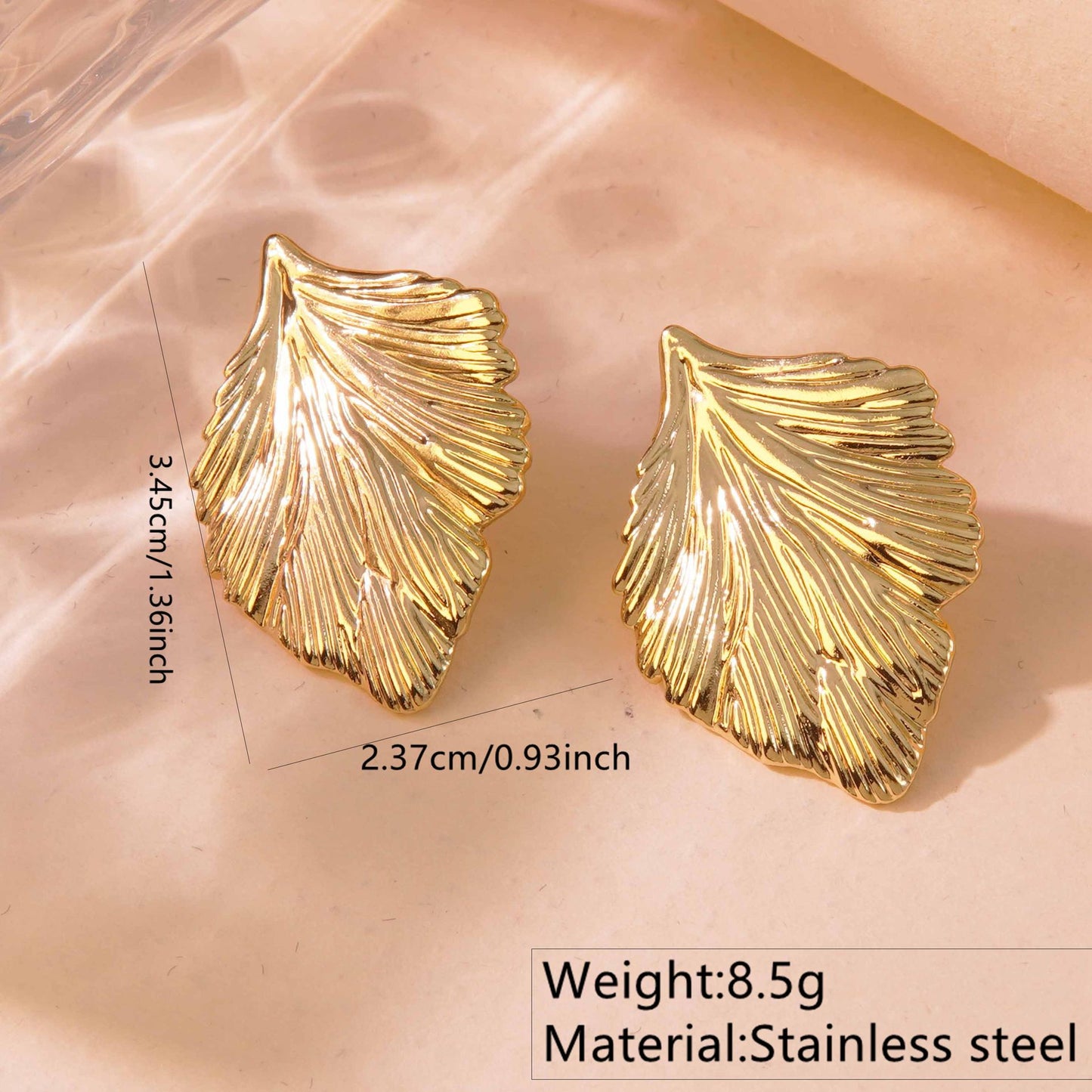 Elegant Gold Plated Stainless Steel Leaf Earrings for Women